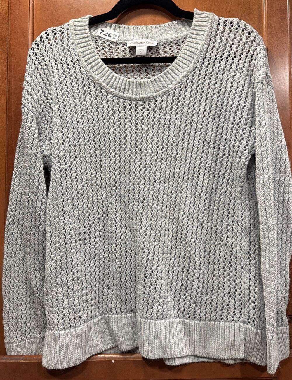 Coldwater Creek Open Knit Pullover Sweater Silver Gray Woman L 14